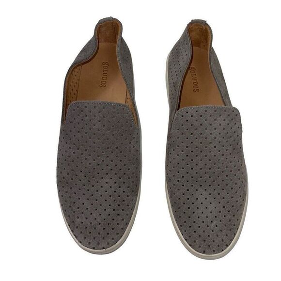 Soludos Platform Espadrilles Womens 9 Perforated Gray Suede Anthropology - Picture 3 of 6
